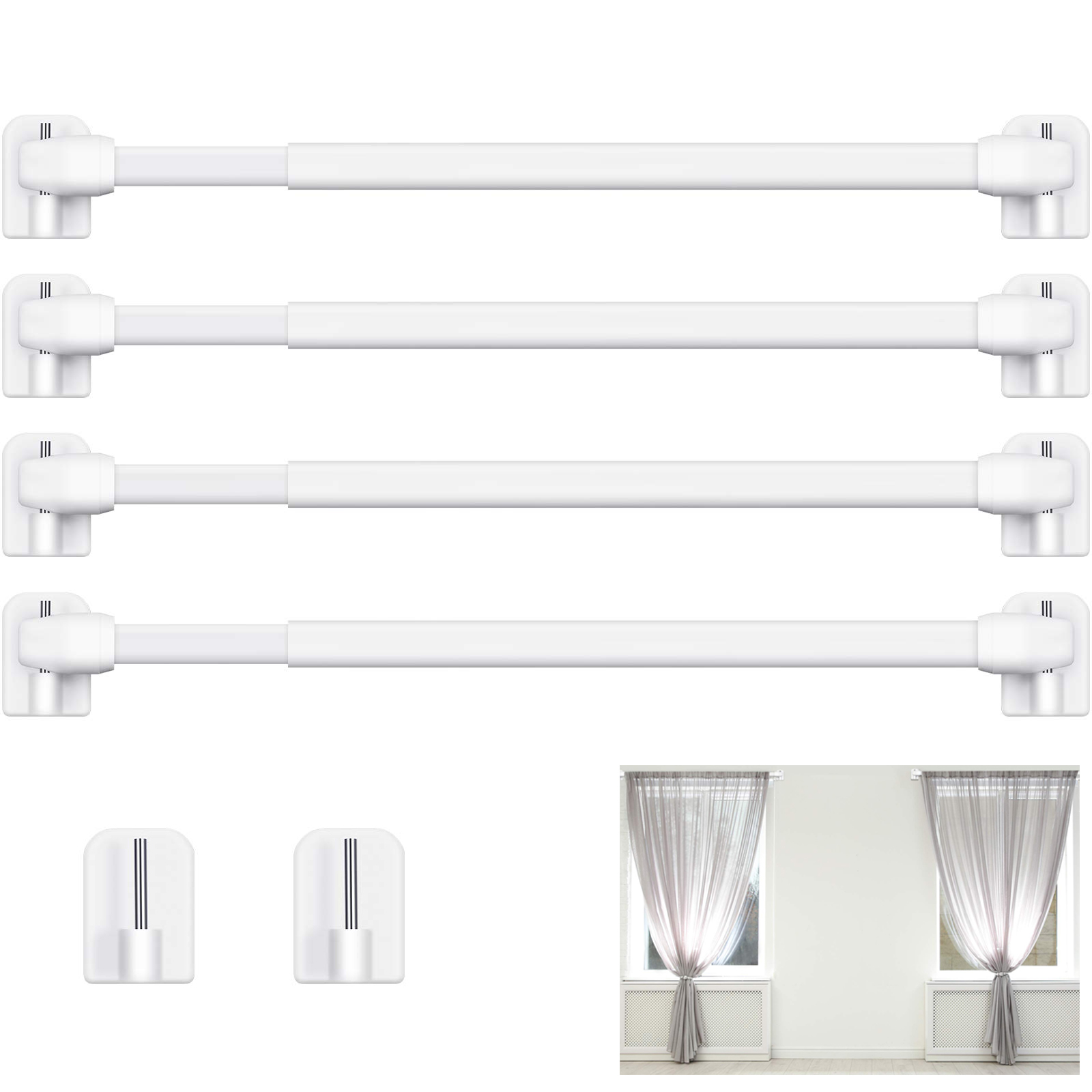 Home Bathroom Window - 4Pcs Adjustable Curtain Rod Bathroom Bar