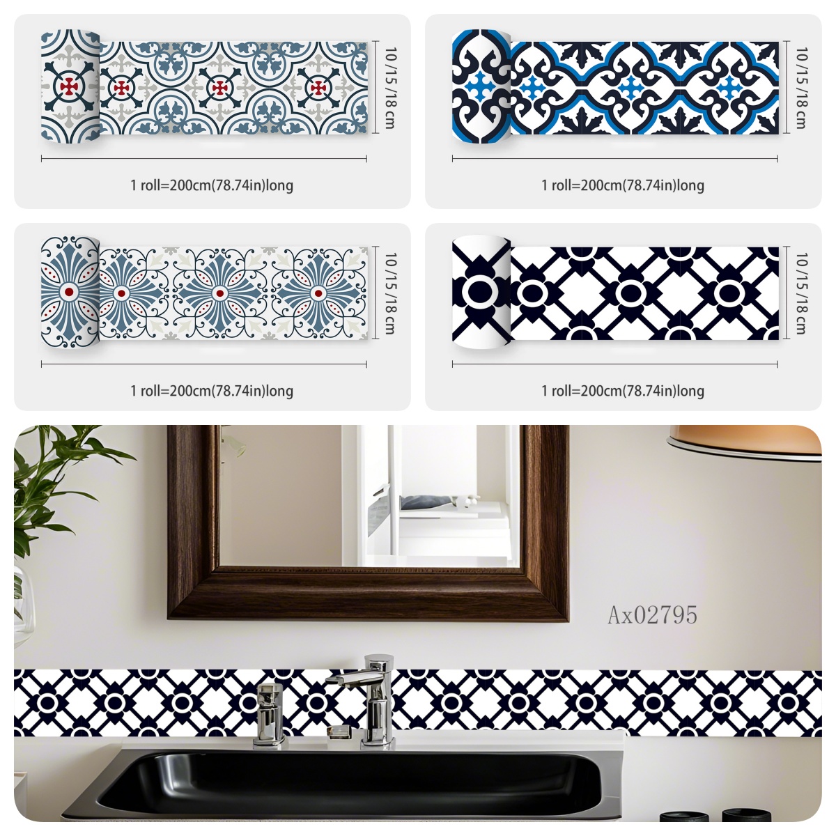 Home Bathroom Tiles Design - Boho Mediterranean Tile Border Sticker Multiple