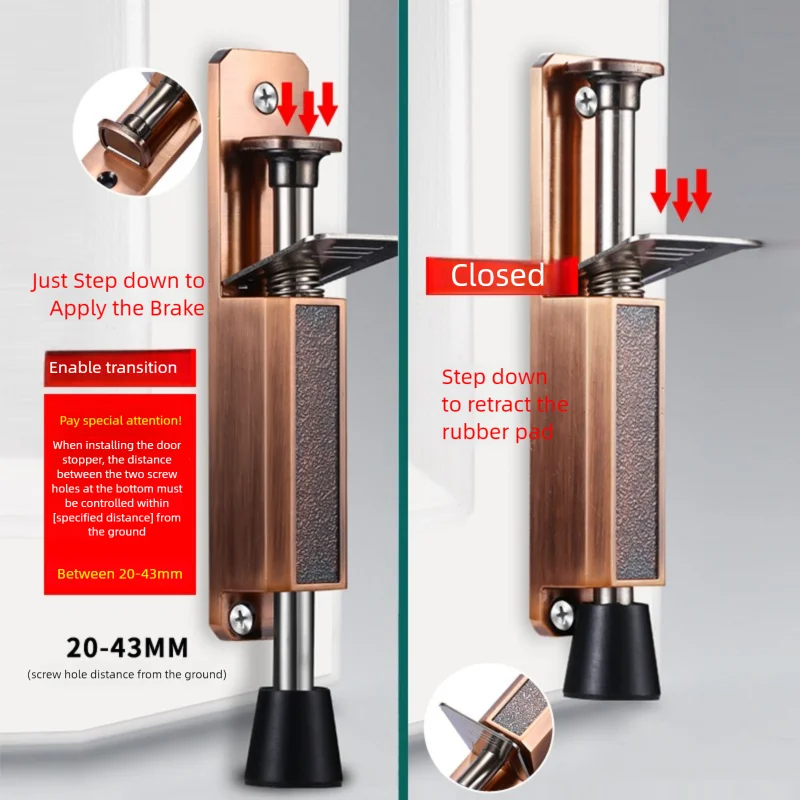 Home Bathroom Hardware - Heavy-Duty Telescopic Kickdown Door Stop, Metal